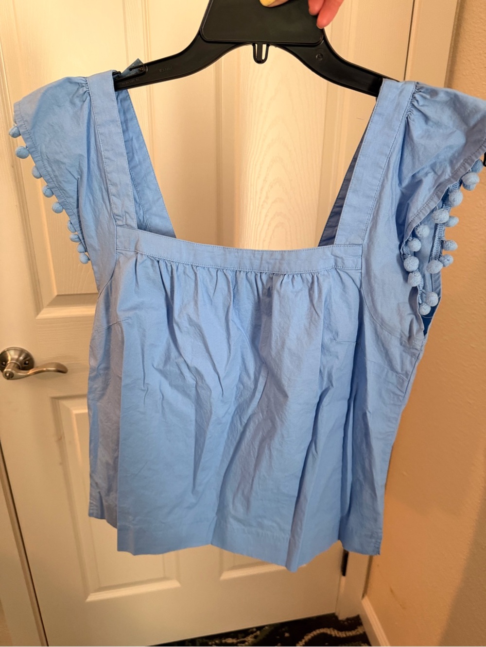 J. Crew Periwinkle Blue Pom-Pom Sleeve Square Neck Top SizeS #115